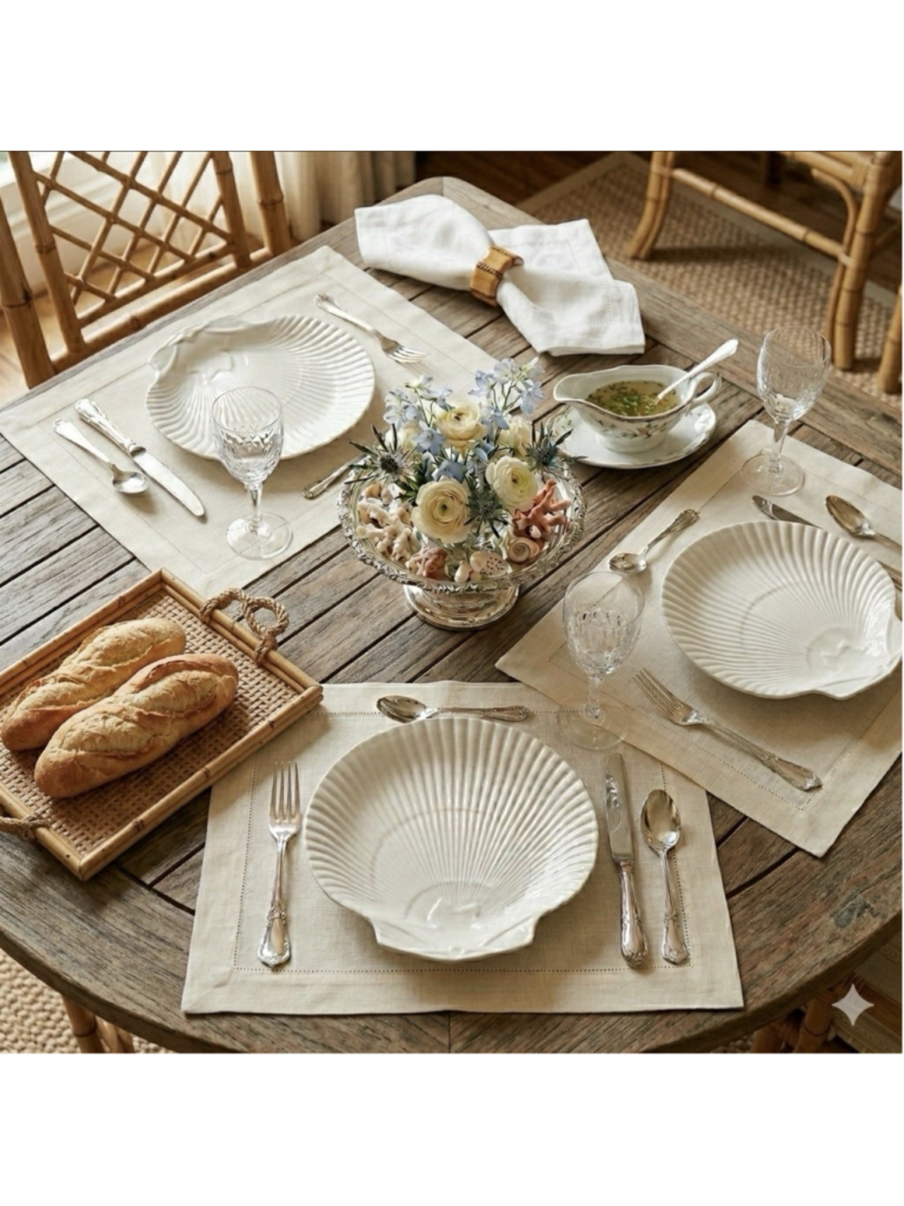 Wedgewood Etruria Nautilus Shell Matte White Luncheon Plates, Set of 3